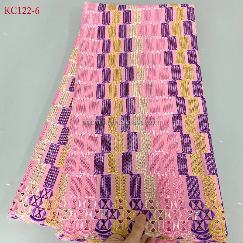 KC122 wholesale 2024 lafaya fabric with crystal stoneswiss voile lace african dresses nigerian lace sewing material