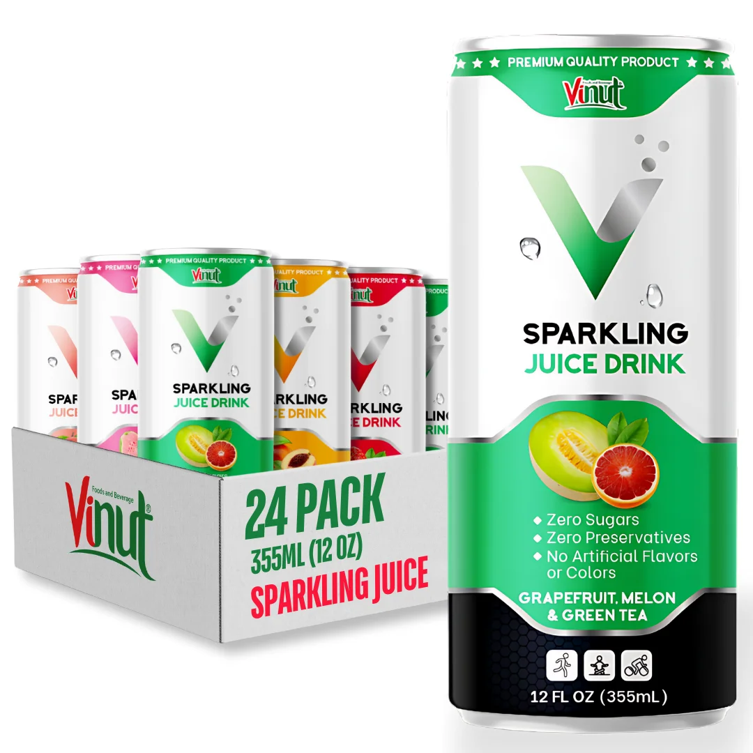 Wholesale/ Private Label Sparkling Grapefruit Melon Juice Drink 355ml VINUT Manufacturer - Free Sample, Sugar-Free OEM/ODM