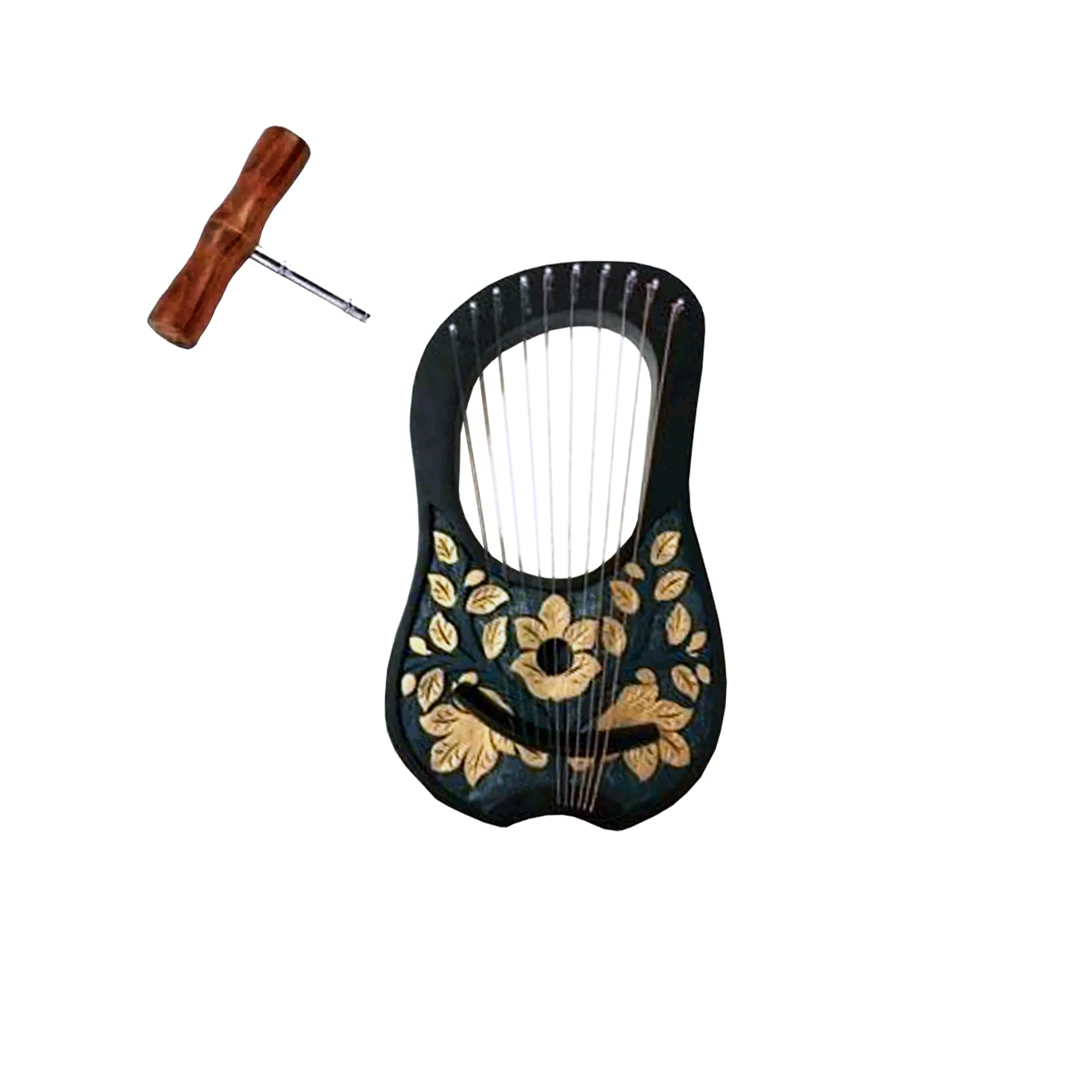 10 Strings Rosewood Irish engraving Baby Solid Wood harp in black and golden color