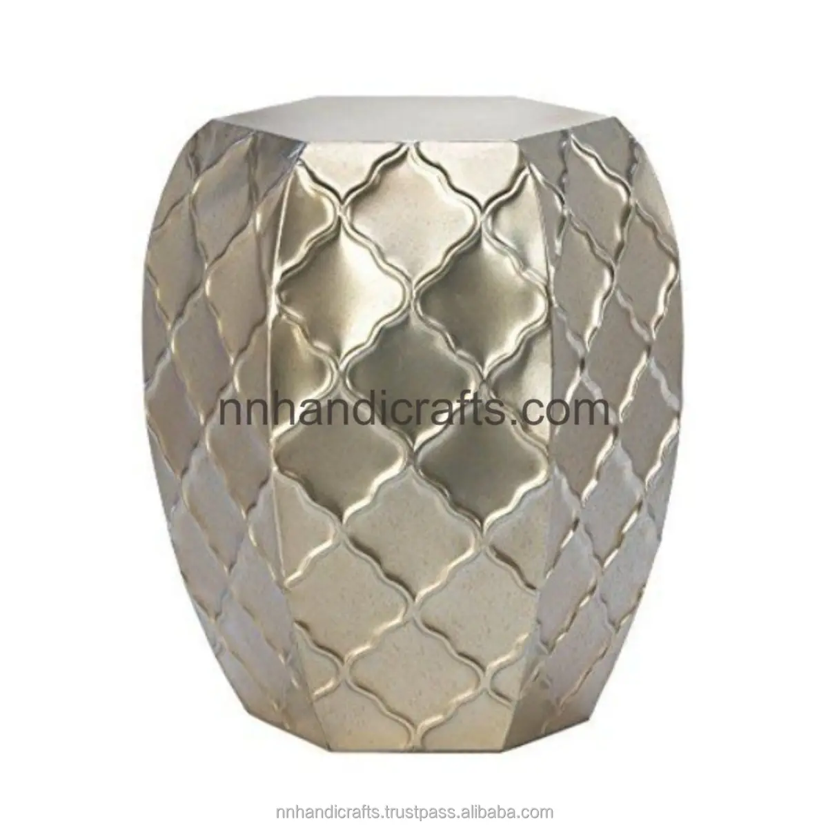 Vintage Decor Steel Iron Metal Silver Nickel Plated Shiny Polished Round With Embosed Metal Stool Bar Ottoman Bar Stools For