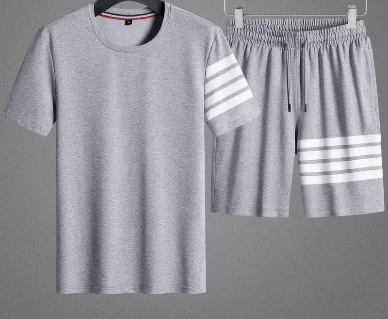High Quality Men Clothing T-Shirts With Shorts Two Piece Set 2021 Casual T shirt Shorts 2 Pieces set