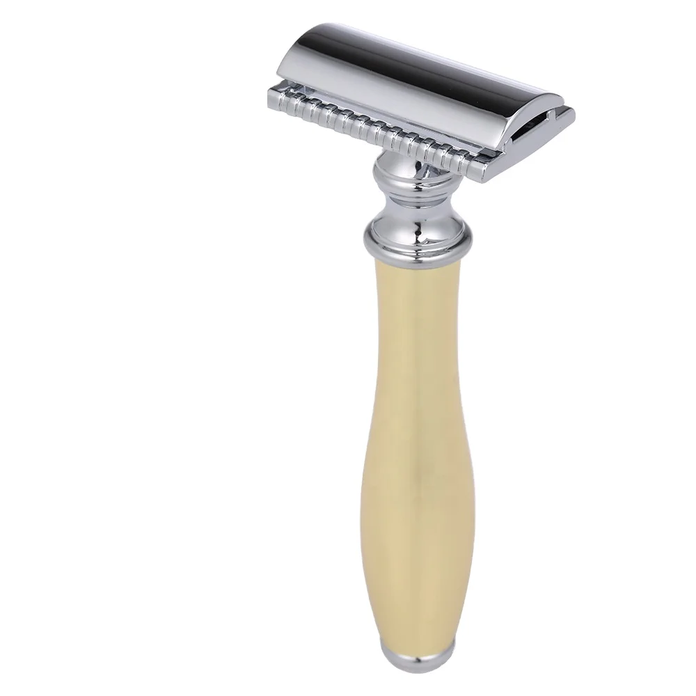 Stainless Steel Double Edge Razor With Gold Colored Metal handle