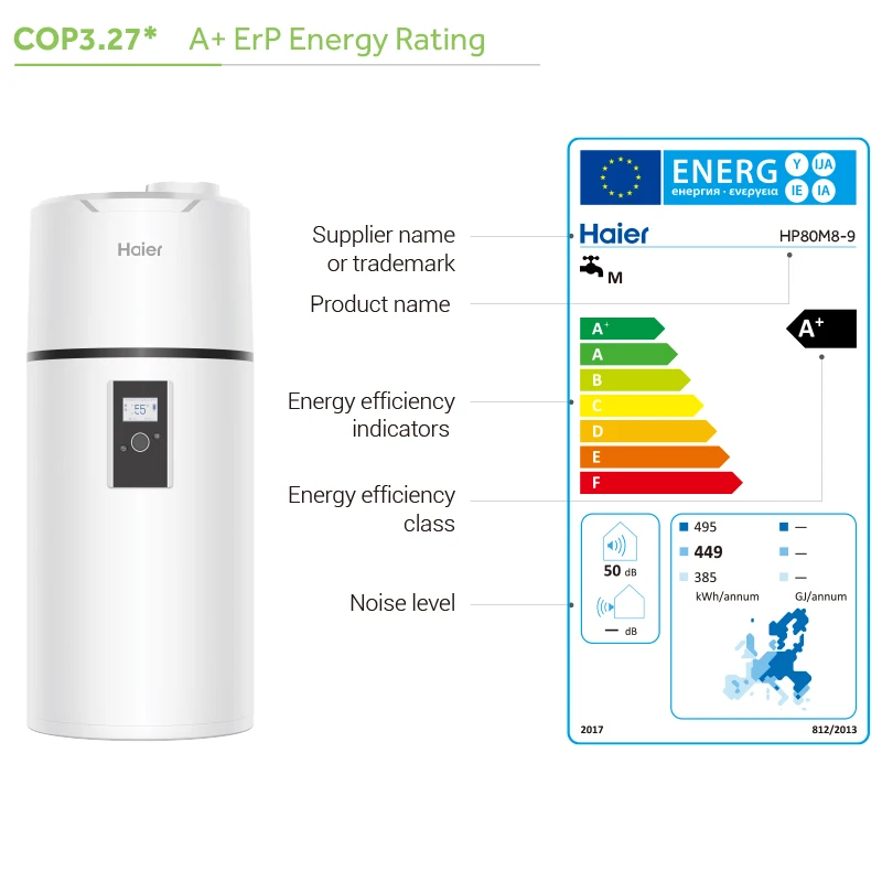 Haier Low Noise Wifi Control Residential R290 Air Source Heat Pump Air Energy All In One Hot Water Heater
