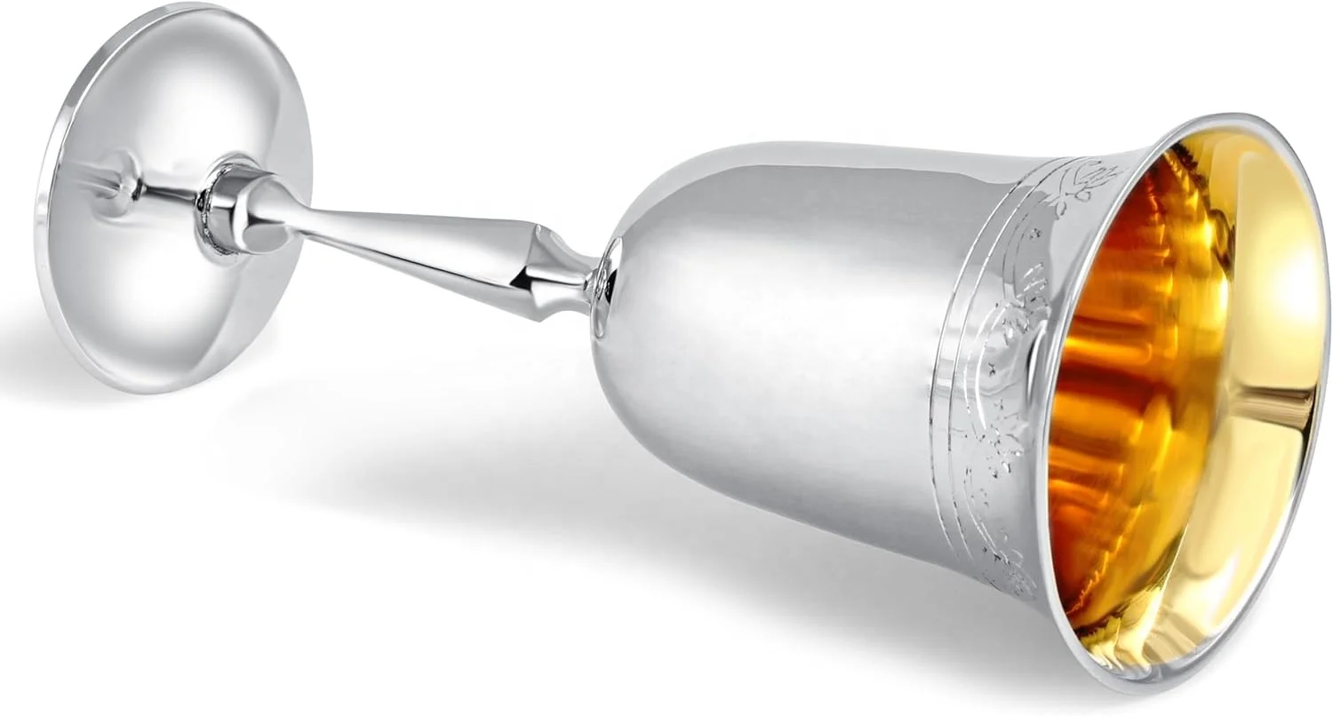 Hot Sale Classic Tall Kiddush Cup High Polished IK Glass with Personalisation 2 Tone Nickel Silver Gold Finish for Gifts