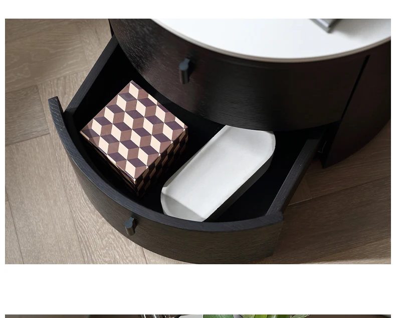 Bed Room Furniture Cylinder Design Italian Style Luxury Minimalism Modern Ash Wood Bed Side Table