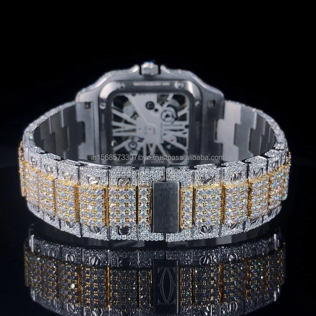 Новейшие Роскошные автоматические часы с полностью замороженным VVS прозрачным муассанитом из нержавеющей стали кристаллами персонализированный бизнес