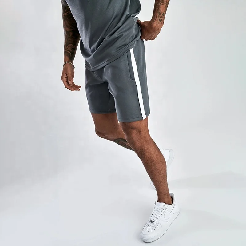 High Quality Wholesale Men Casual Summer Sets Unisex Plain 100% Polyester Short Sleeve T-Shirt With Shorts Set For Men Short Set