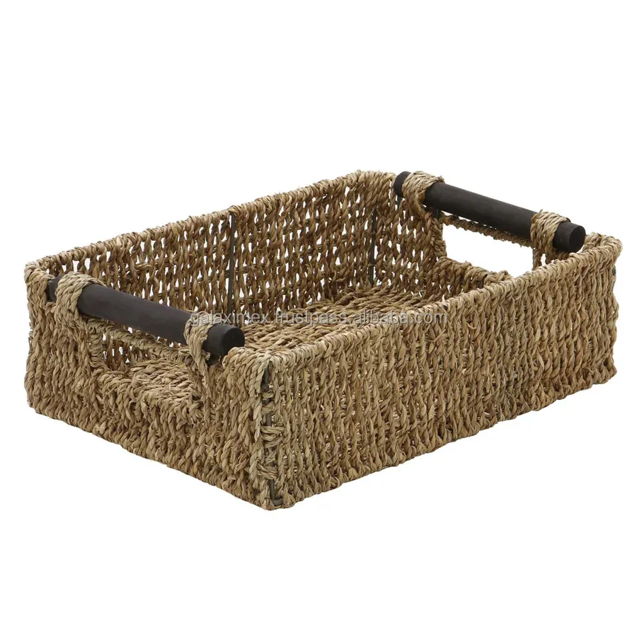 Handmade Rectangular seagrass basket with cheap price Woven Natural Container Storage for Home Storage Collection Basket