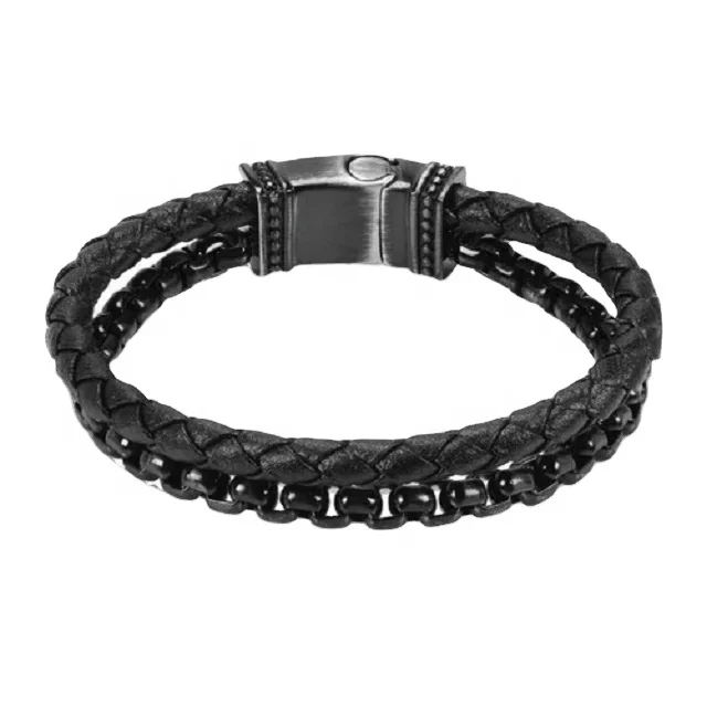 Плетеный кожаный браслет с черепом