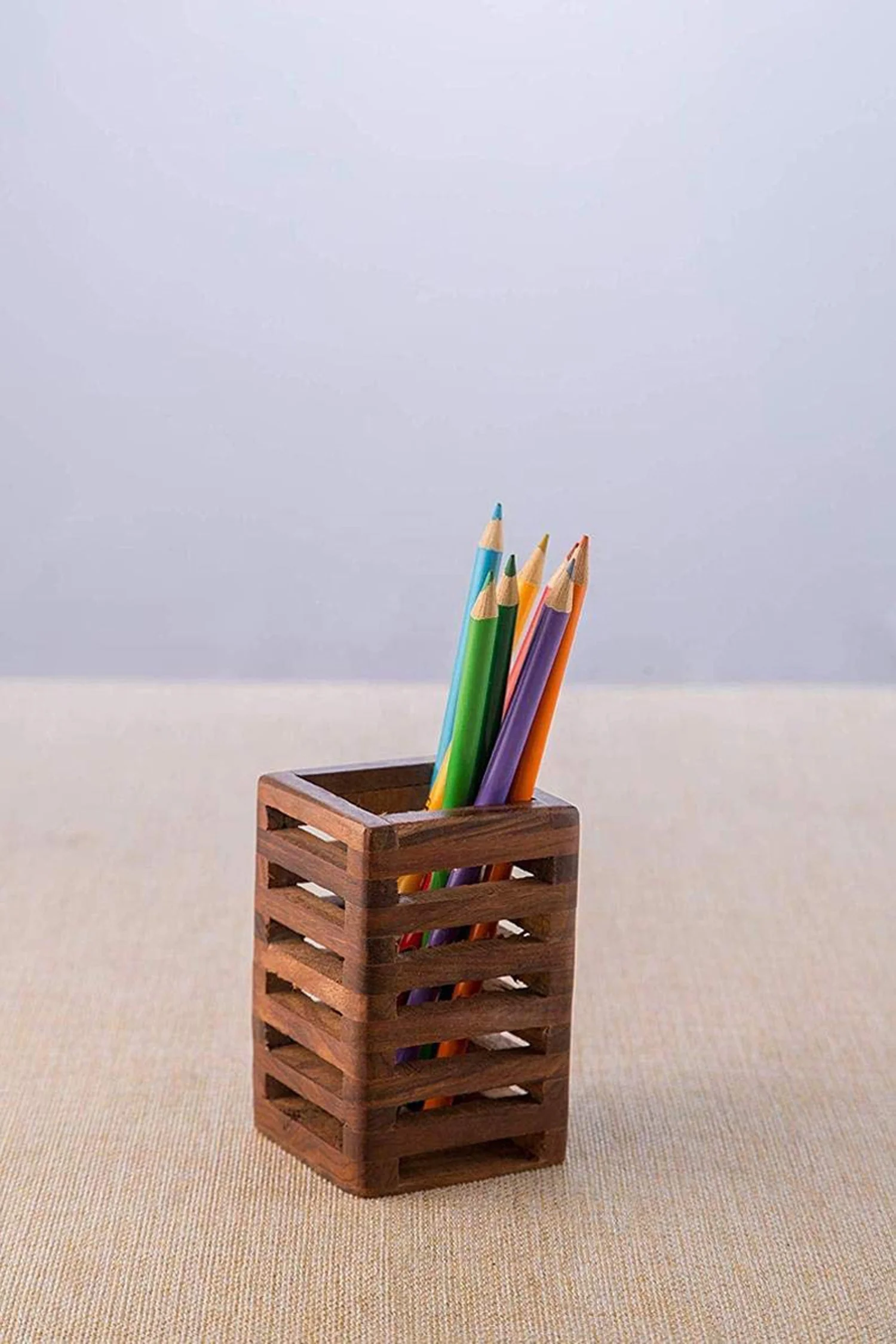 New Decorative  Cheap Price Wooden Pen Holder Square Wood Joint Design Your Multipurpose Desk Organizing from Indian Supplier