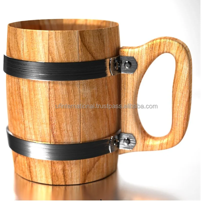  Лидер продаж 2021 пивные кружки из нержавеющей стали большой емкости с имитацией бочонка деревянные кофейные ручкой лучшее качество