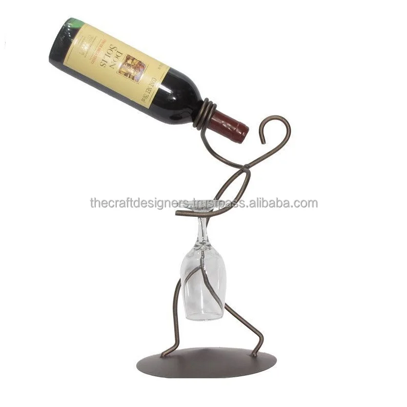 India Craft Human Arts Wine Bottle And Holder Decorative Anti Slip Display Metal Iron Wire Beer Bottle Stand Single Piece