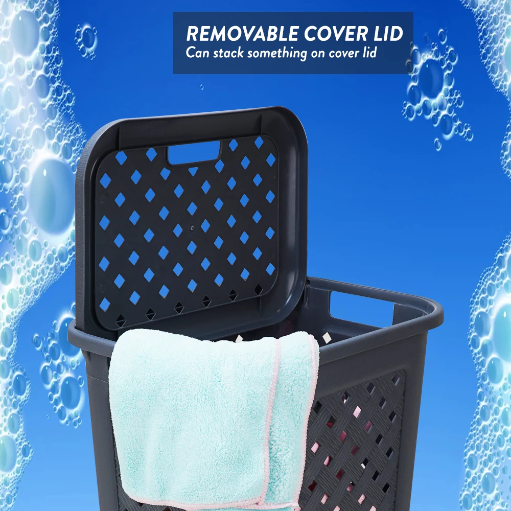 Elianware Universal Multi Usage Household Plastic Laundry Basket With Enhanced Flip Lid With Handle