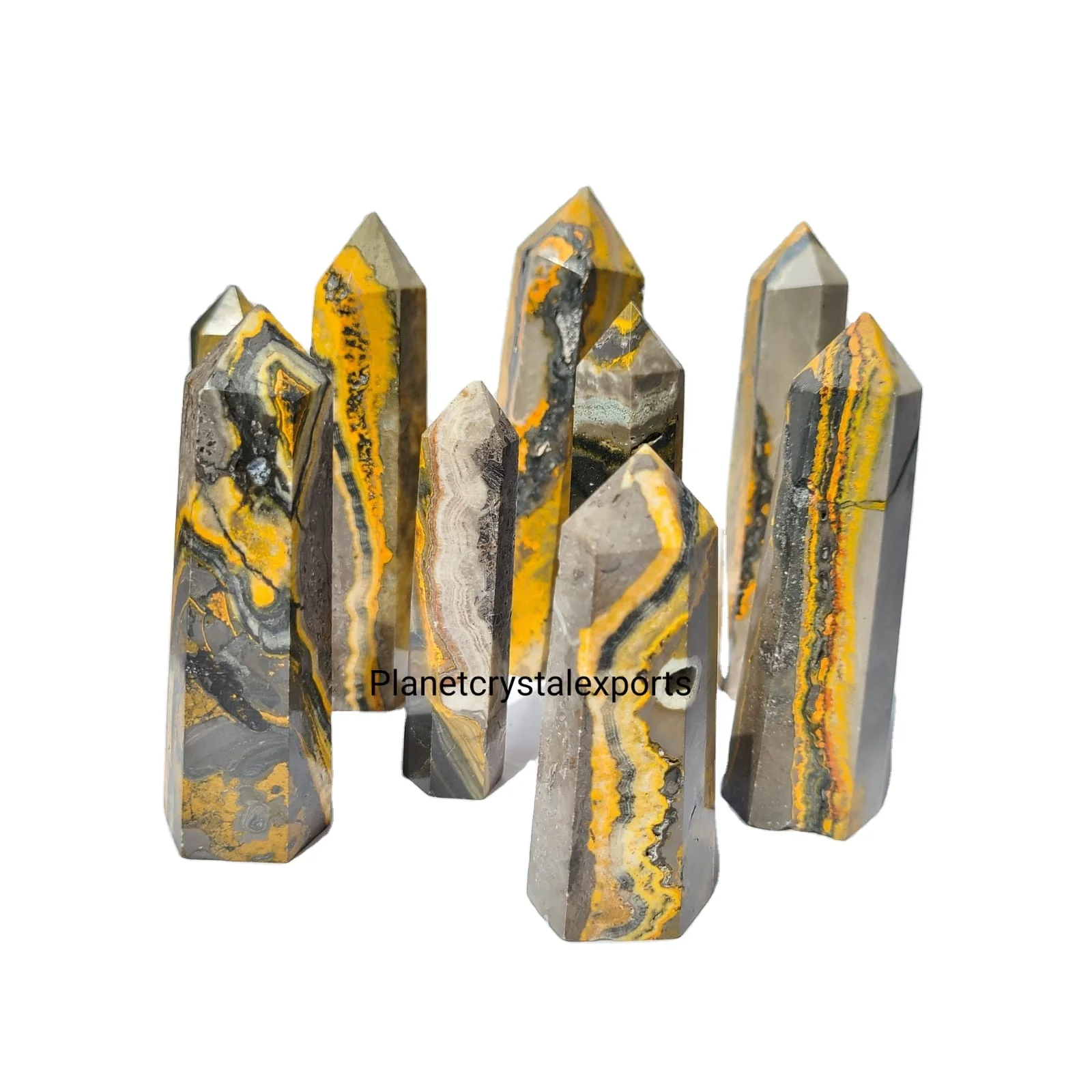 Wholesale High Quality  New Bumble Bee Jasper tower point obelisk wands For Happiness And Positivity Buy From Planet Crystal Exp