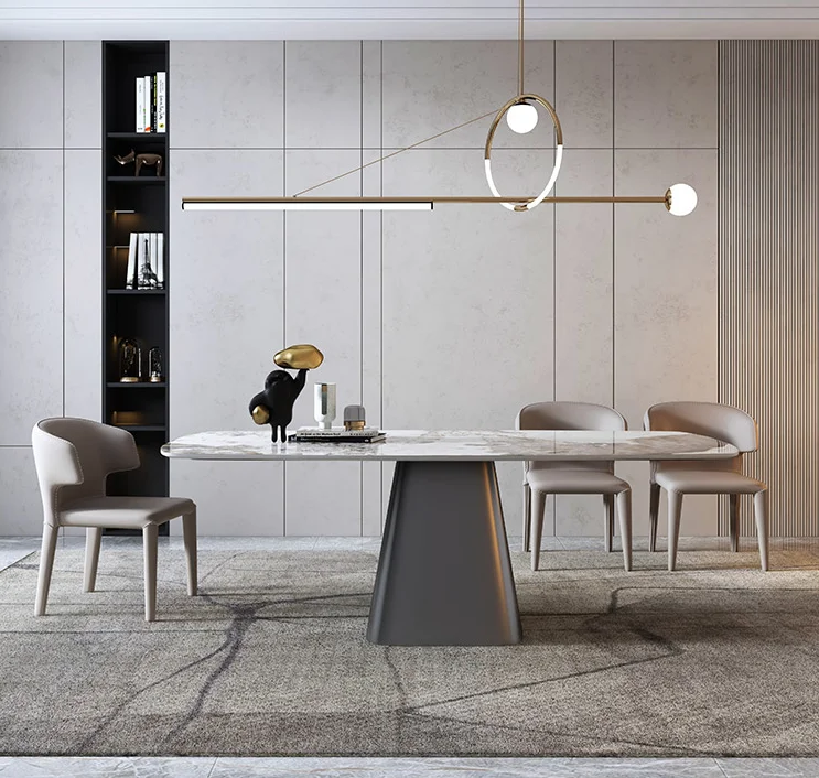 Minimalist Home Furniture Rectangular Marble Sintered Stone Top Stainless Steel Legs Base Rectangular Dining Table