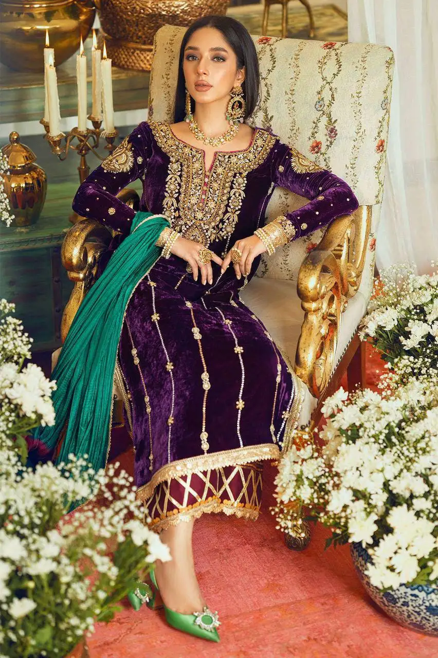 Modest Designer High Quality Women Velvet Dress Salwar Kameez Stylish Heavy Pure Viscose Velvet Salwar Kameez