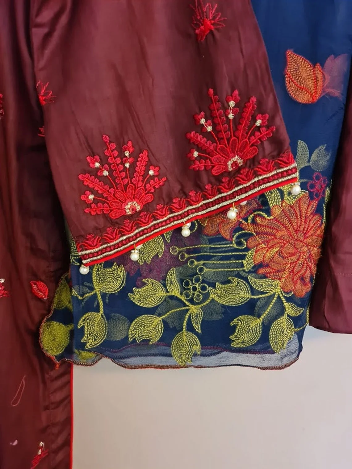 Indian Pakistani Maroon Embroidered Clothes Shalwar Kameez Lawn Hot Selling Dress 2021