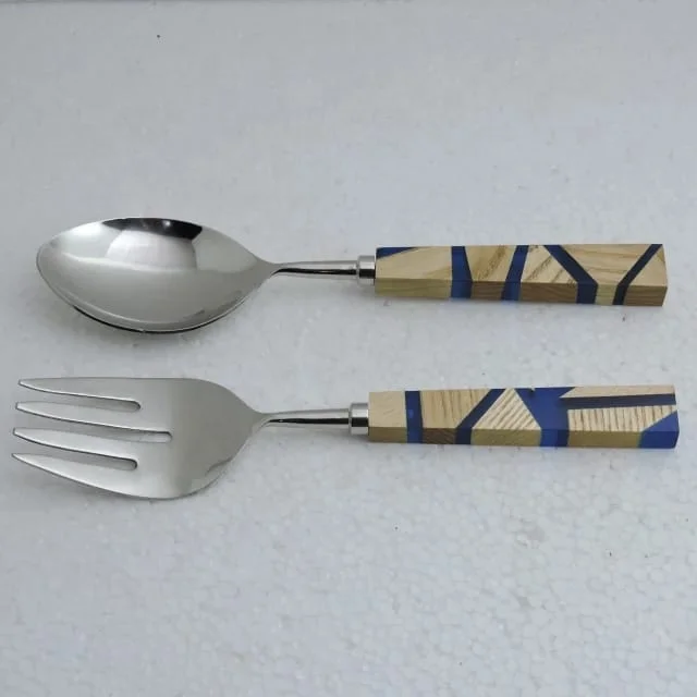 Wholesale Unique Style Silver Salad Server Set With Wood And Pink Epoxy Resin Handle Pasta Monsters And Salad Servers