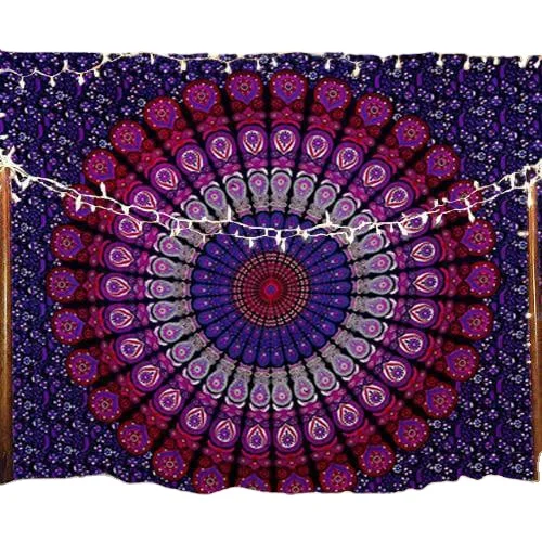 Indian Hippie Bohemian Peacock Mandala Wall Hanging Bedding Tapestry Of Purple Pink Color Use As Sofa Cover Table runners