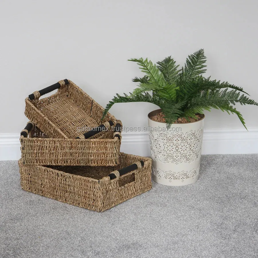 Handmade Rectangular seagrass basket with cheap price Woven Natural Container Storage for Home Storage Collection Basket