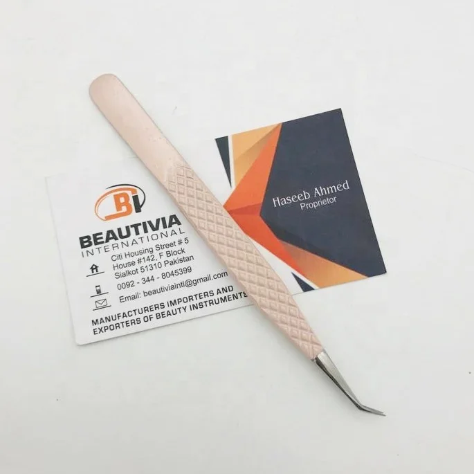 45 Degree Angled Sustainable Steel Tweezers Custom Logo Nude Peach Color Eyelash Extension Titanium Curved High Applicator