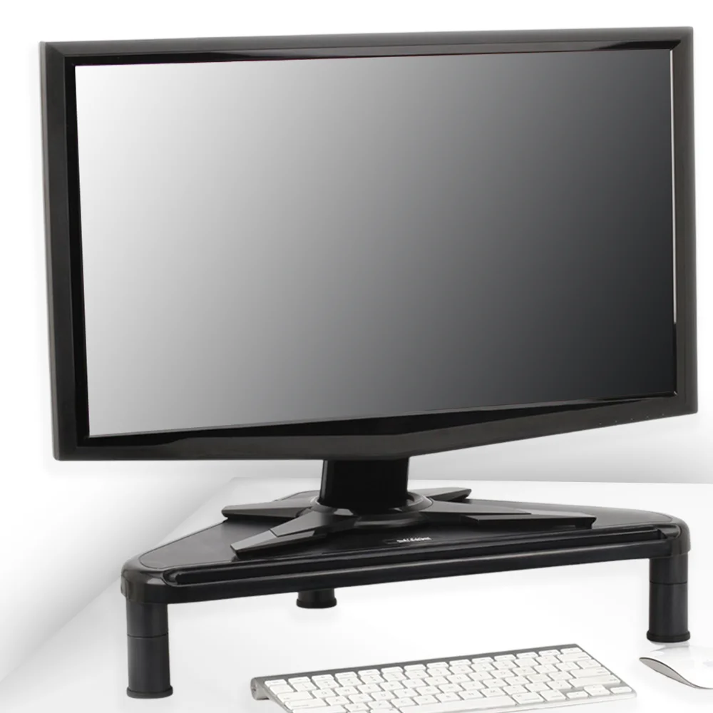 Compact Corner Desk Monitor Riser with Tablet Slot