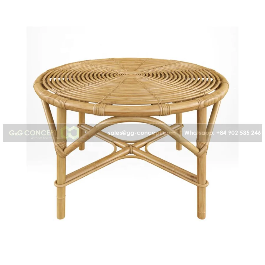 Round Bamboo Table With Wooden Legs In Natural Color Outdoor Decorative Bamboo Coffee Table Bamboo Table Size 60x60