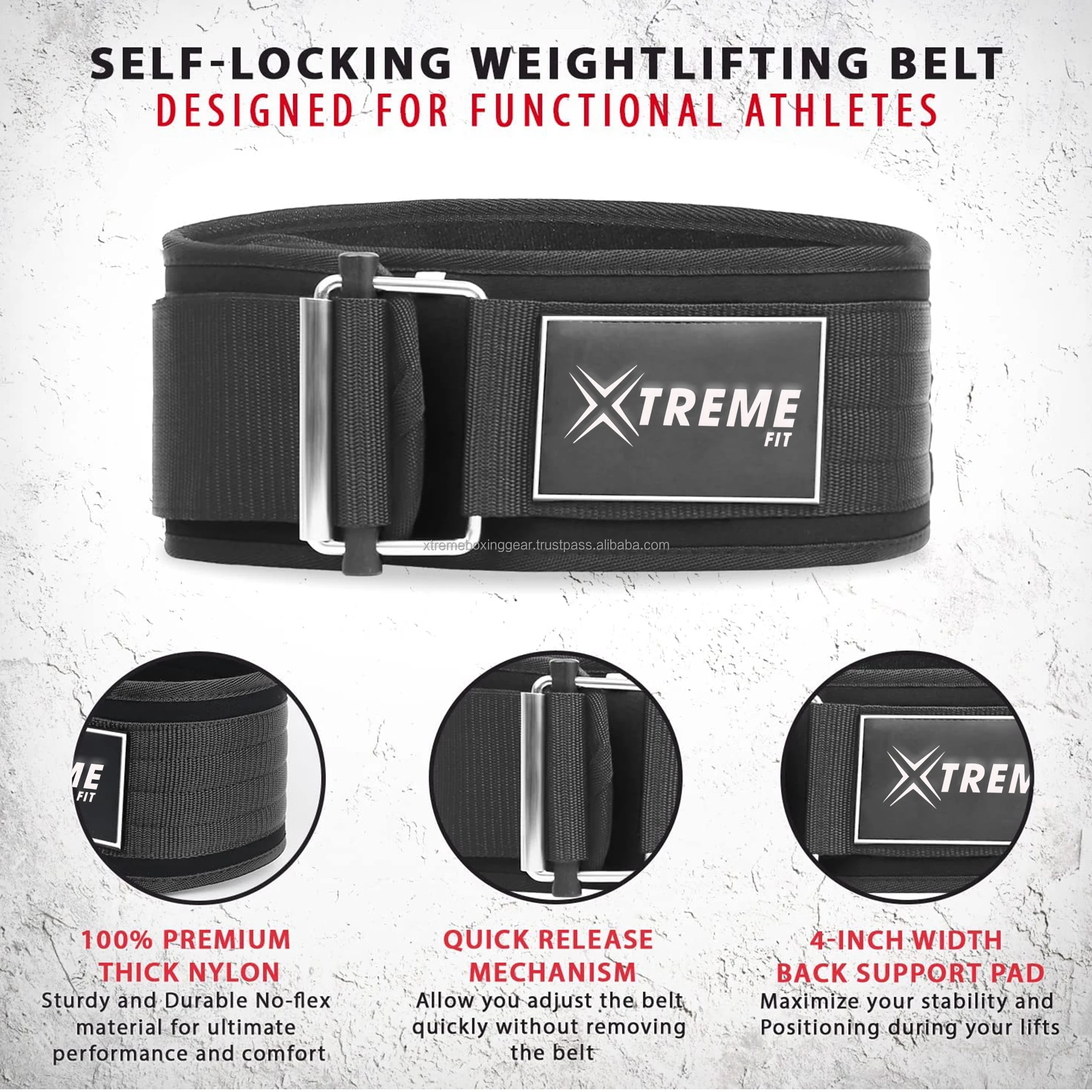 Quick Locking Weightlifting Belt for Bodybuilding, Powerlifting, Cross Training - 4inch Adjustable Lifting Back Support belts