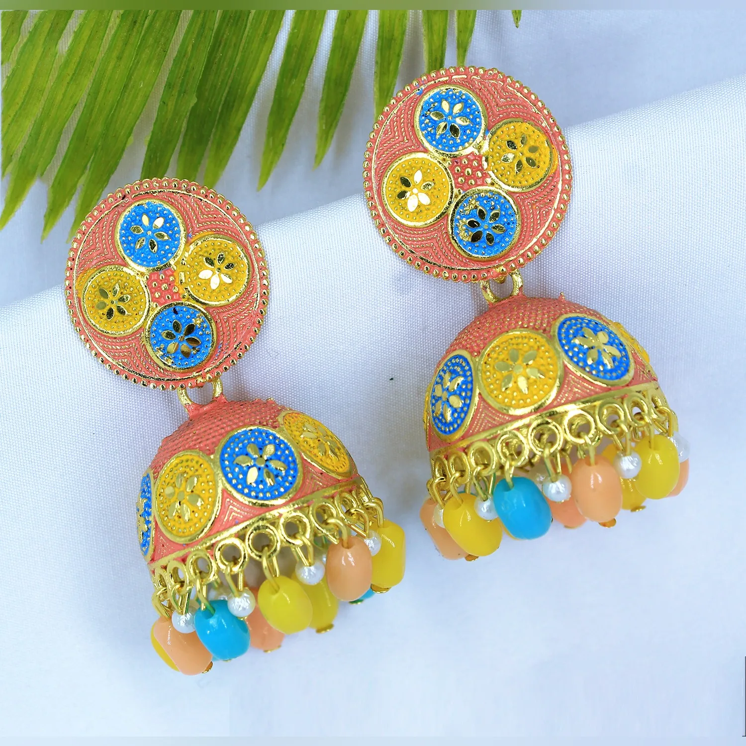 Earrings Meenakari designer colorful beads indian style premium quality jumkha bali hoop earrings for women Earchain earring