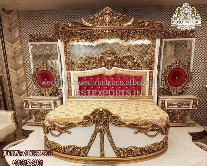 Classic Design Louis Bed Frame with Side Tables Latest Design Bed With Side Tables Best Classical Design Bedroom Furniture