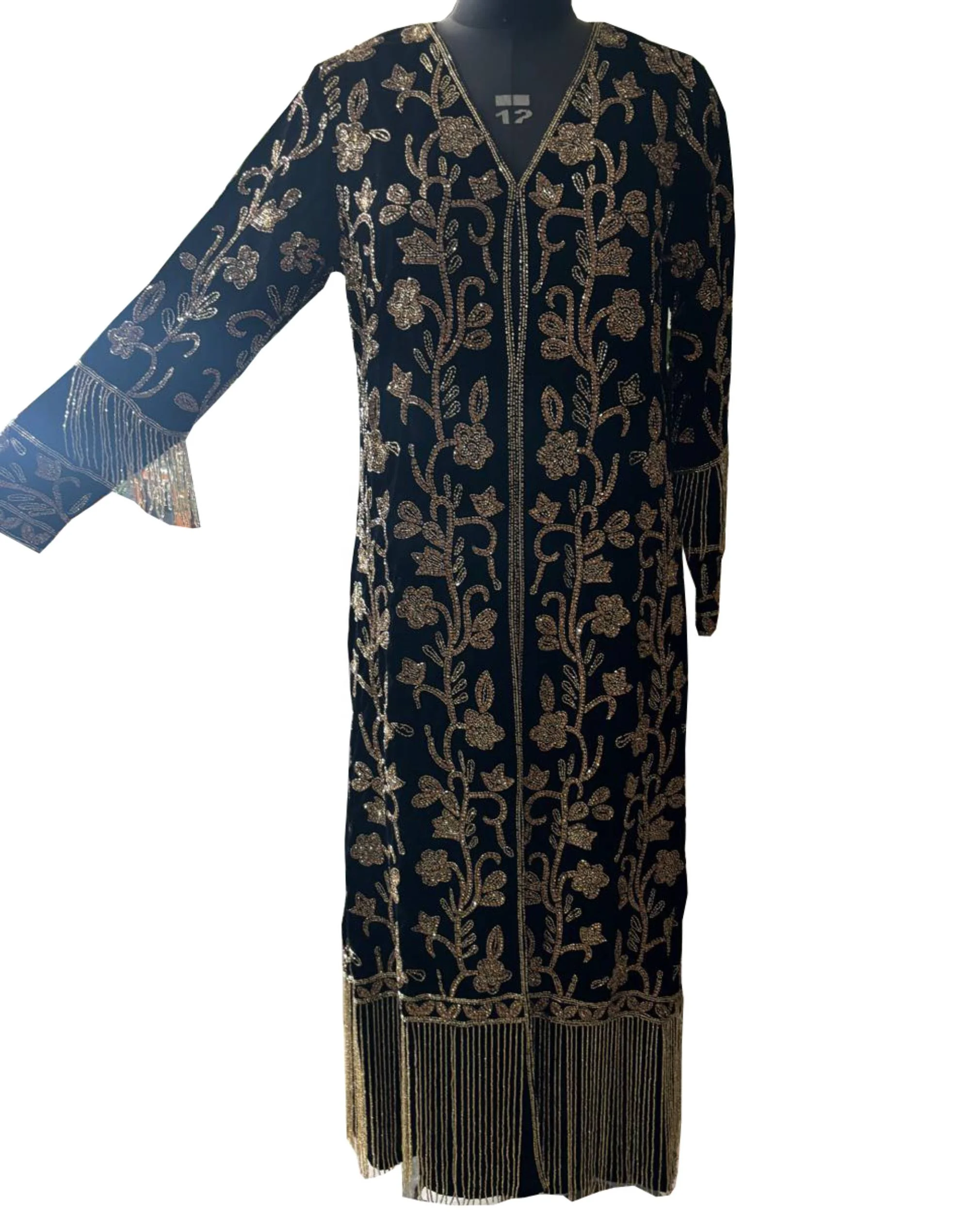 Latest 2024 Fall Collection Heavy Dazzling Fully Crystal Handbeaded Embroidered Velvet Jacket Long Plus Size Winter Autumn