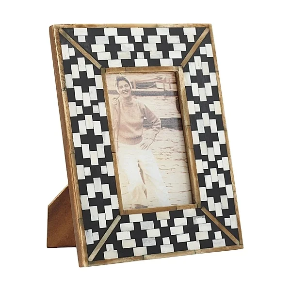 Customizable Brown Natural Sheen Horn Bone Inlay Photo Frame Iron Wood Picture with Faux Horn Mosaic Border Resin Bone Overlay