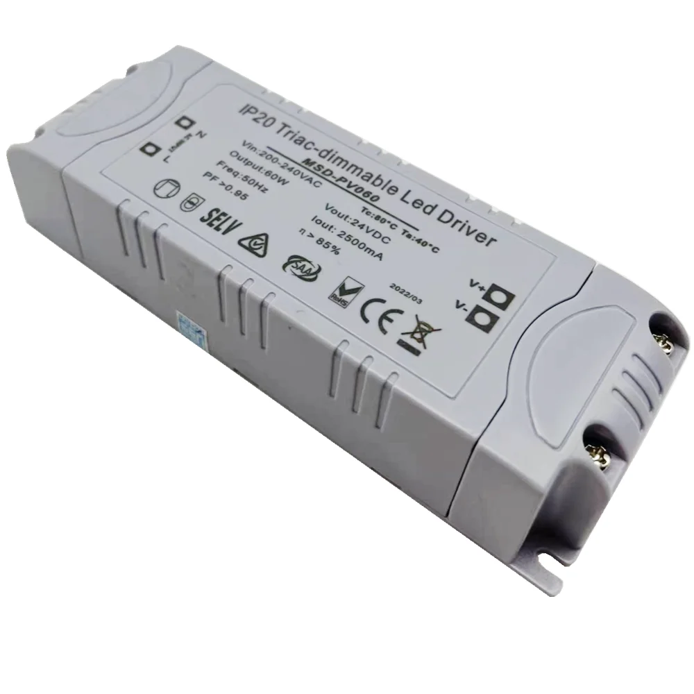 Triac Dimmable Constant Voltage LED Driver 12V 24V DC Output 60W Power Supply