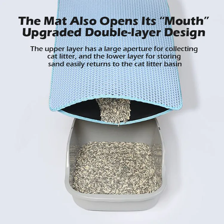 45 x 60 cm Waterproof Double Layer Honeycomb Design Cat Litter Trapper EVA Cat Litter Mat with Non Slip Backing