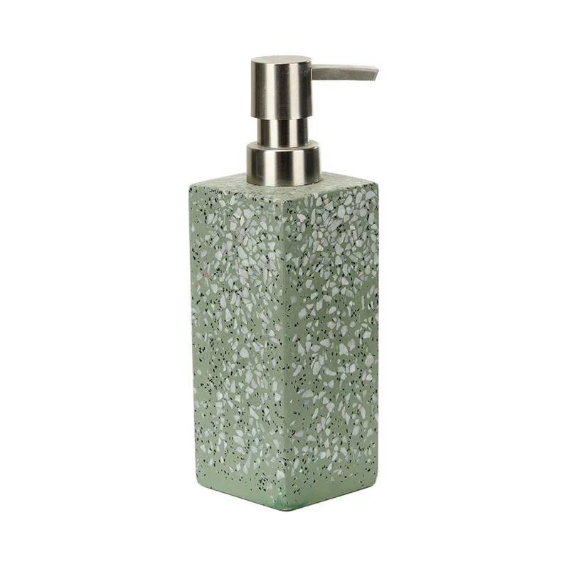 Custom Design Resin Lotion Dispenser Coloured Drawing Green Terrazzo Refillable Shampoo Container Resin Hand Soap Dispenser