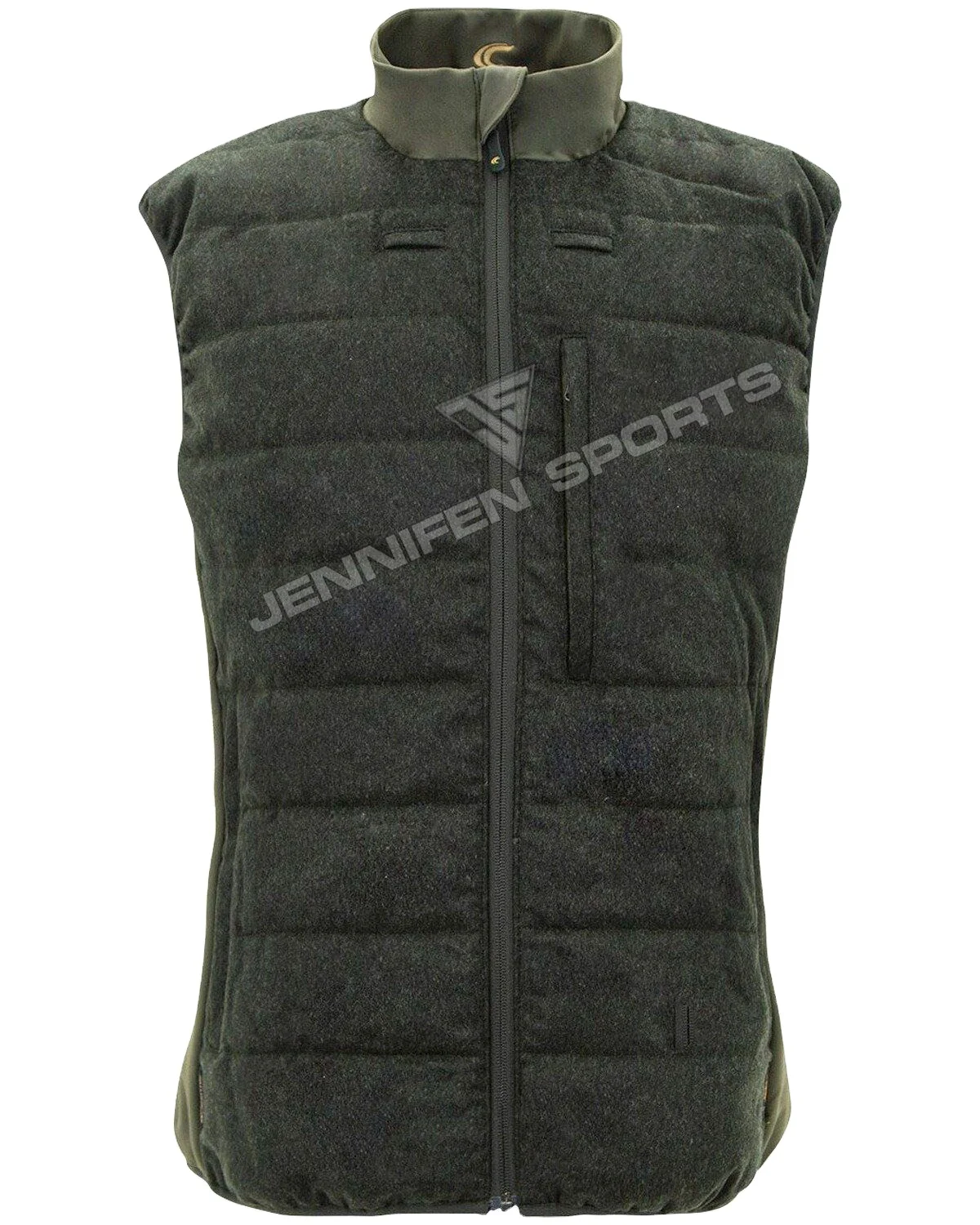 Outdoor Men Hunting Vest Shell Material 100% Wool  Fabric Custom Zipper Closing Front Pockets Inside Polyester Lining