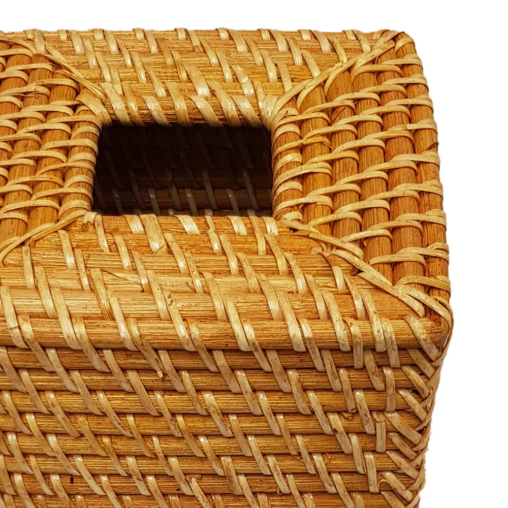 Multifunctional Napkin Holder and Tissue Box Cover Handwoven Square Rattan Storage Basket for Home Use Fabric Material