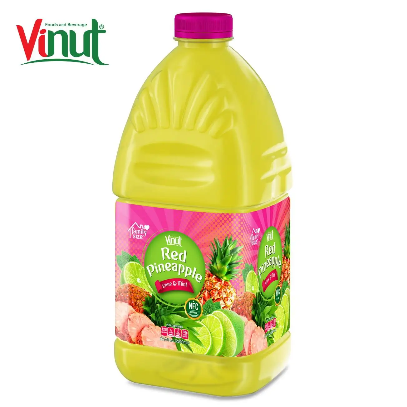 67.6 fl oz VINUT Red Pineapple Juice with Lime & mint( Family size) pineapple juice production line juice Suppliers