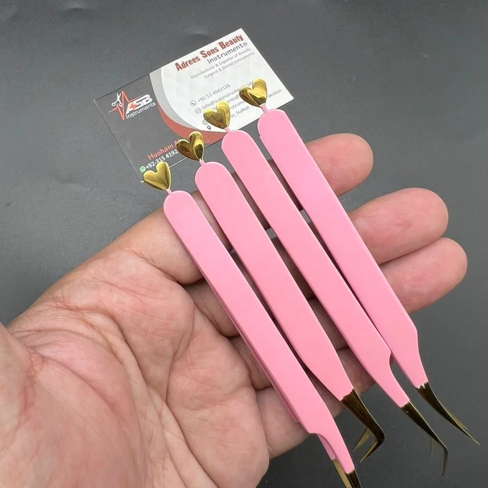 Lash Tweezers Private Label Baby Pink Matte Heart Design Japanese Stainless Steel Hand Tested Volume Eyelash Extension Tweezer