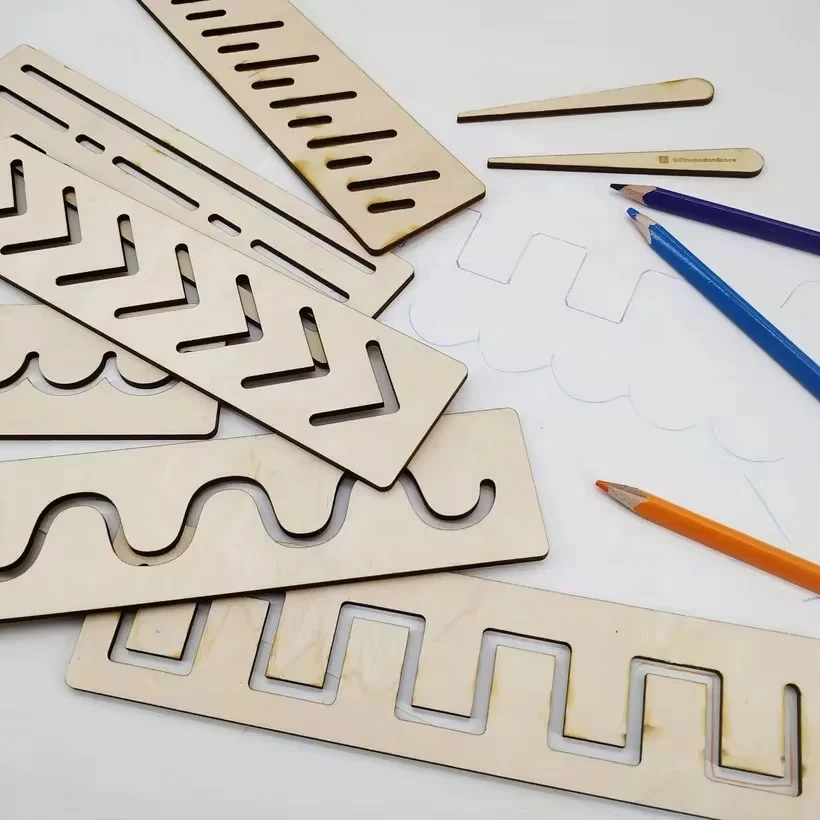 Art learning set for children, simple curve drawing molds, handmade wooden learning supplies as gifts for children.