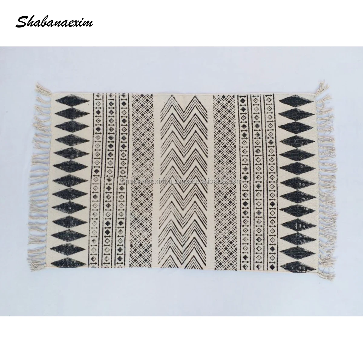 Rug Tufted Cotton Eco-Friendly Designer Handmade Printed Cotton Carpets with Fringe Runner Rugs