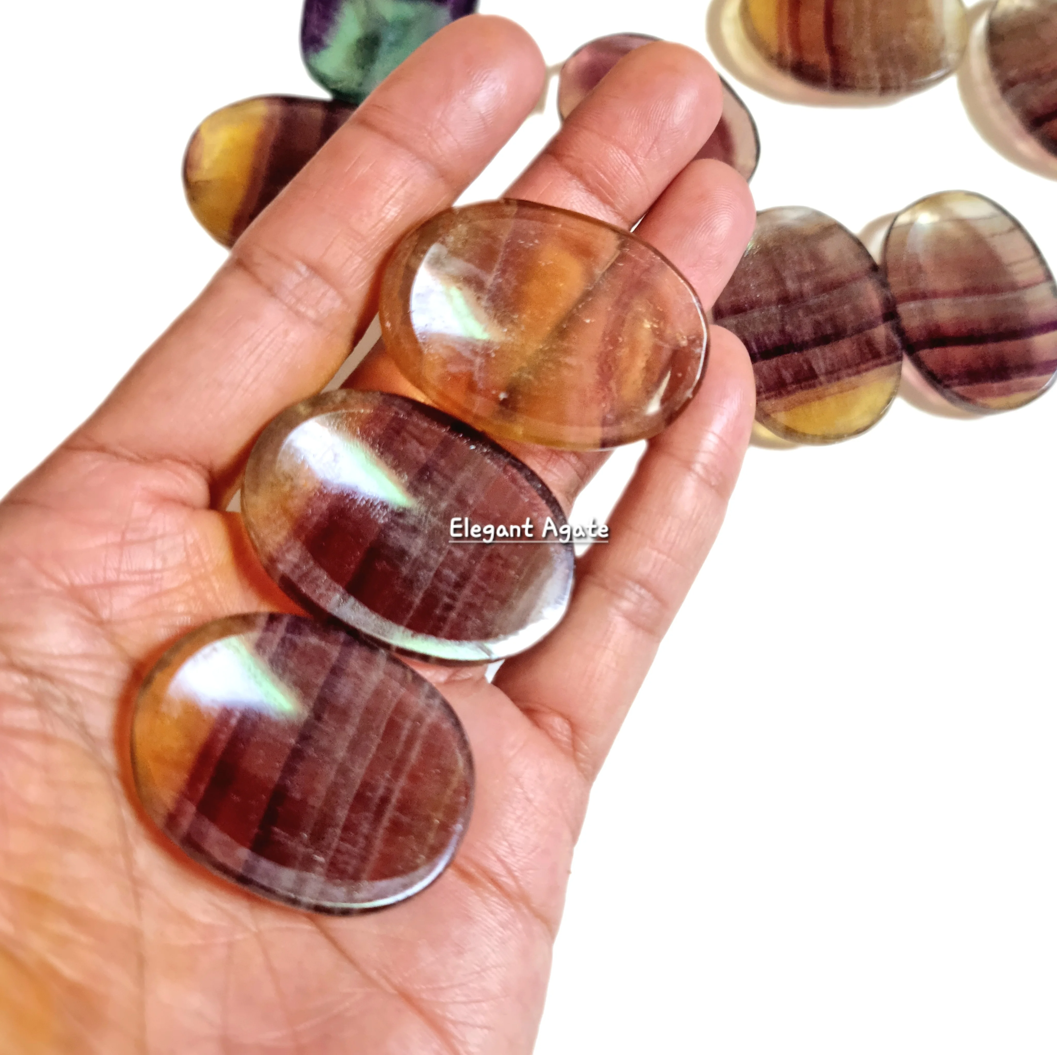 Hot Selling Gemstone Multi Fluorite Worry Stone Polished Yellow Fluorite Thumbs stone  For Reiki Healing & Energy Meditation use
