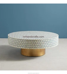 Latest Unique Design Steel Iron Metal Golden Powder Coated Gold Round With Printed Top Coffee Table Latest Coffee Tables For Bar