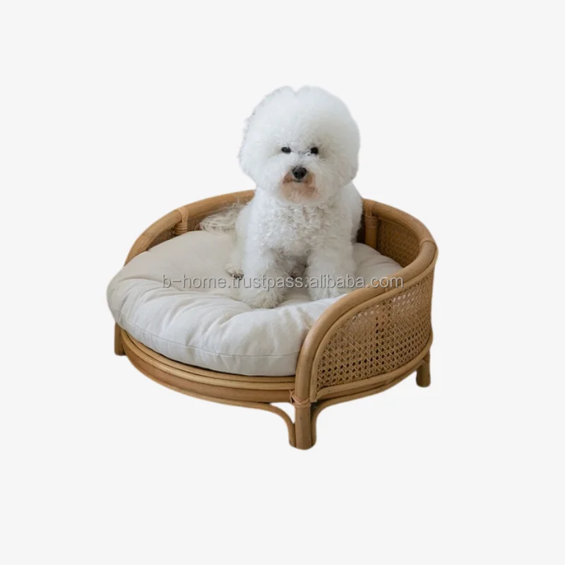 handicraft Pet Chair General Knitting Cat & Dog Bed Woven Rattan Removable and Washed Pet Nest with Soft Cushion Cat Houses