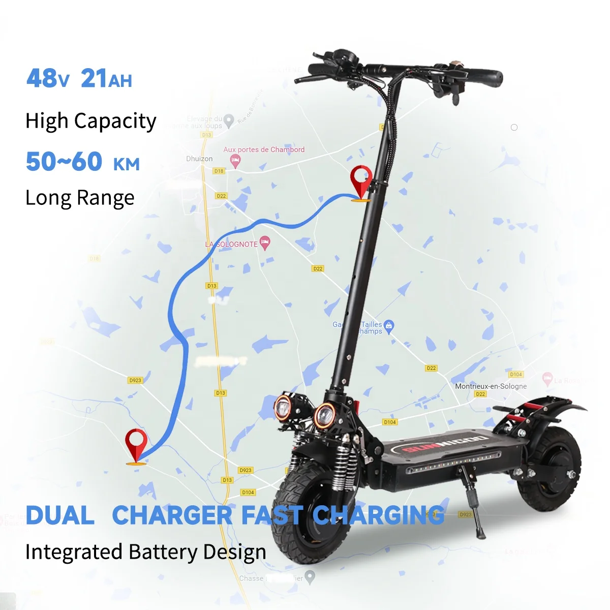 X6 High Speed 55km/h 2400W Dual Motor Electric Scooter 60km Long Range 10Inch Off Road with 2 Big Wheels New Design CE Certified