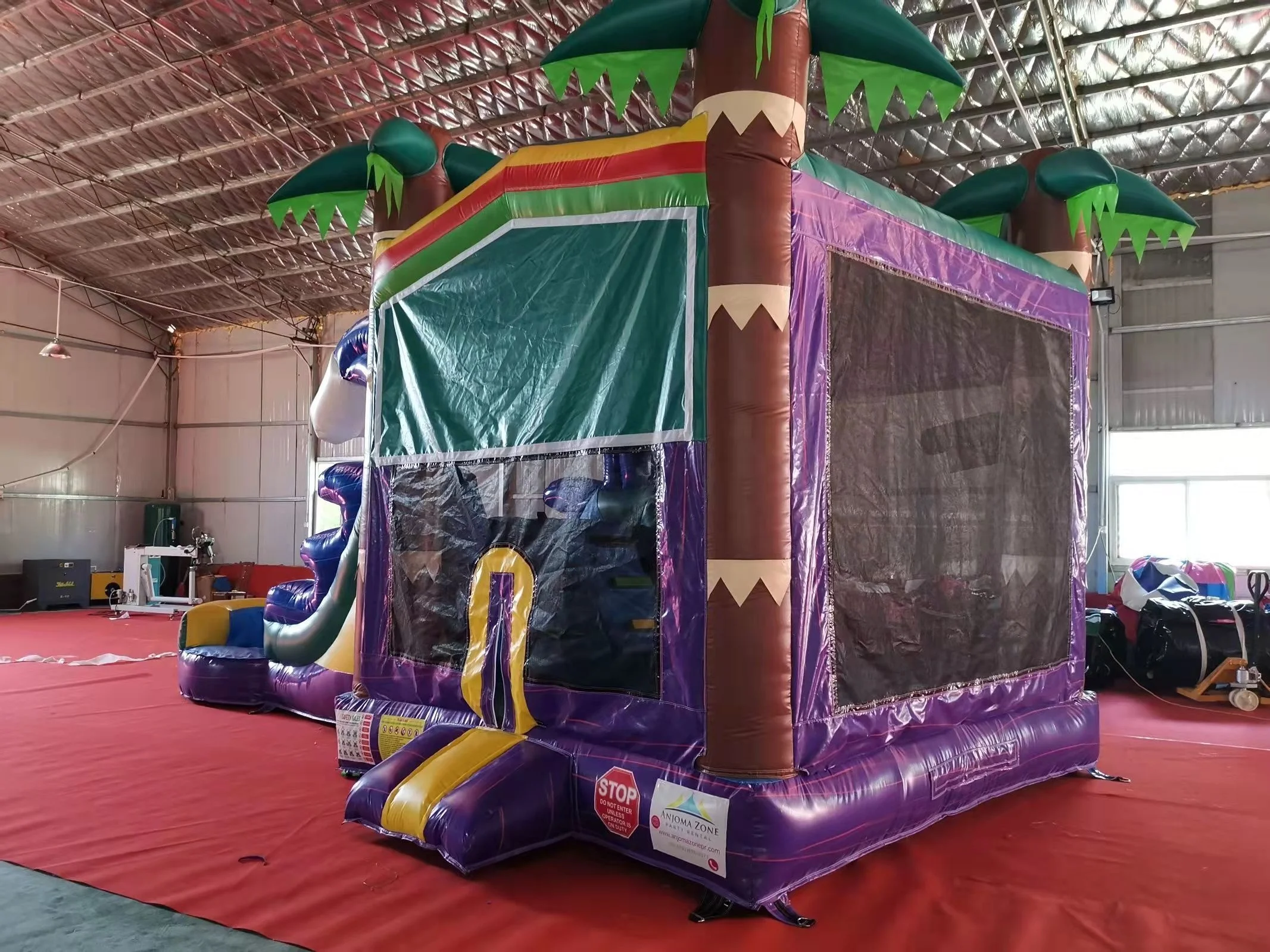 marble purple inflatable castle combo palm tree bouncy castle jumping bouncer tropical moonwalk combo with heart-shaped pool