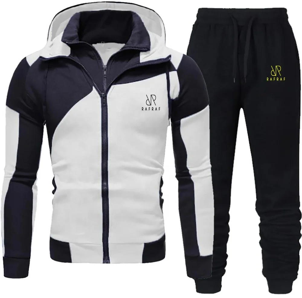 Новинка 2021, мужская спортивная одежда с капюшоном, костюм на двойной молнии, модная повседневная спортивная одежда, мужская куртка для бега + спортивные брюки, костюм из двух предметов