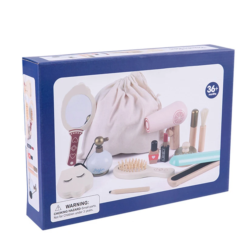 Multifunctional Kids Make up Toy Set Wooden Pretend Beauty Dresser Set Toys