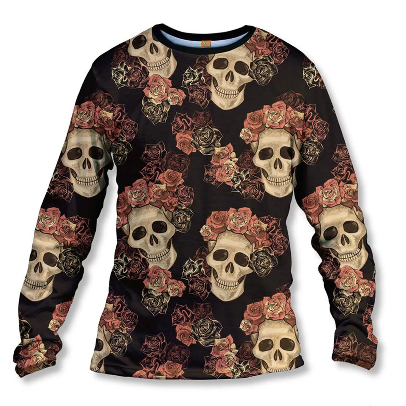 
Custom Sublimation Long Sleeve T Shirt Skull And Rose Summer Printing T-shirts , Round Neck Tees for Men Anime T shirts 