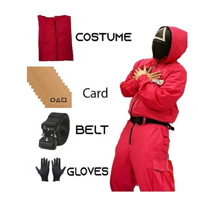 Корейский ТВ солдат вечеринка Хэллоуин костюмы Красный комбинезон кальмар игра набор